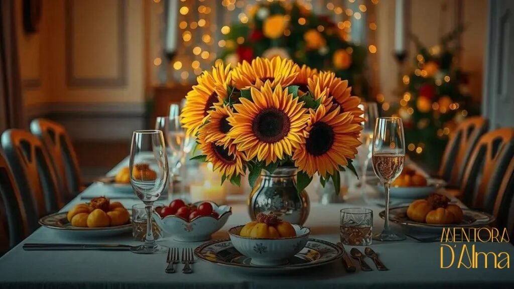 Girassol decorando a ceia de Ano-Novo: como transformar sua mesa com charme e cor
