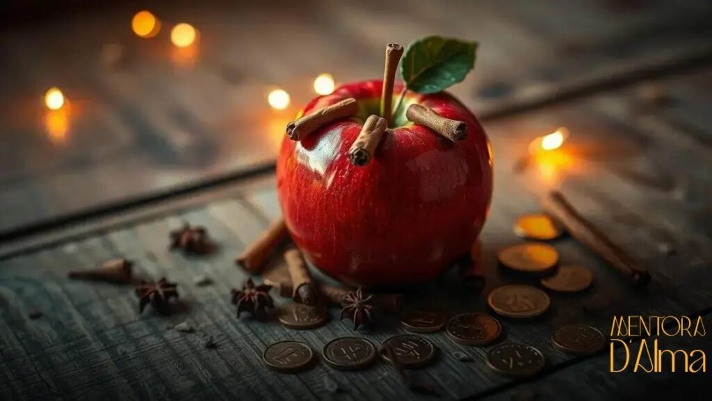 Maçã decorada com cravos, canela e moedas: um toque especial para sua decoração