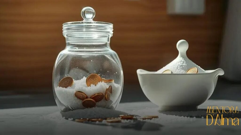 Sal e açúcar com moedas em saleiro e açucareiro: uma combinação curiosa que vale a pena conhecer