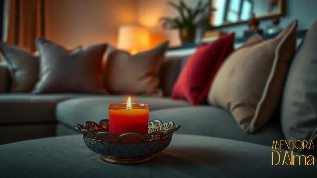 Vela vermelha com perfume e pires: transforme seu ambiente com charme e aroma